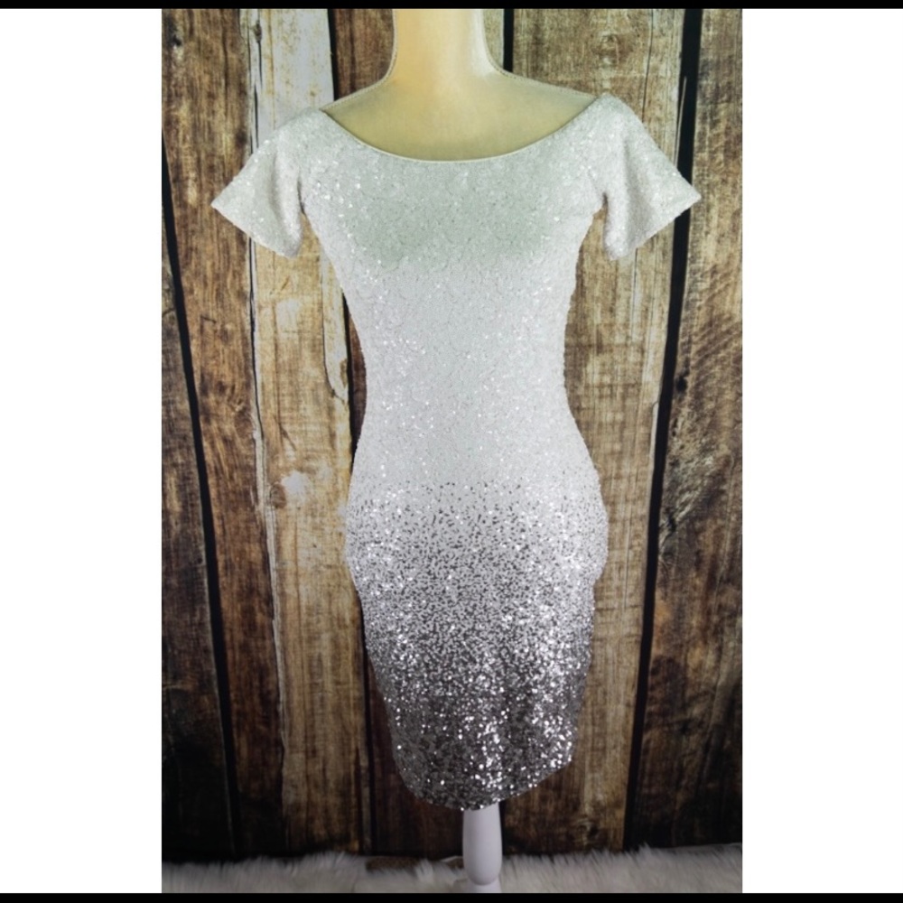 Dress The Population Ombré White Sequin Dress